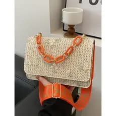 Bolsa bolsa feminina Pequeno pequeno saco flor palha alça de ombro larga corrente pequeno saco quadrado 2024 novo estilo