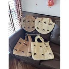 Bolsa bolsa femenina Original grande capacidade Bowknot axila pedido ombro mão-tecido saco beira-mar moda férias palha