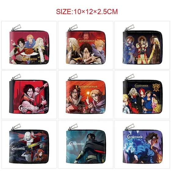 carteira masculina carteira masculina com ziper Castlevania Castlevania pu zíper meia dobra carteira de couro carteira c