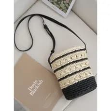 bolsa transversal feminino Bolsa Moyun bolsa balde tecida à mão, bolsa de palha combinando com cores de malha, bolsa de