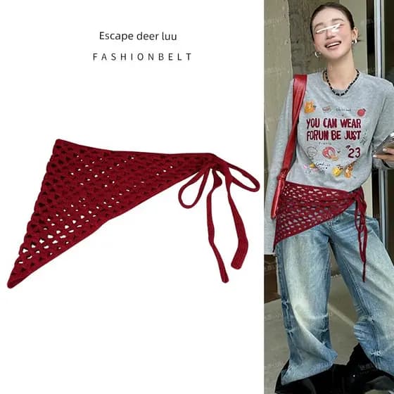 cinto feminino plus size cinto feminino largo Triângulo cachecol cinto feminino vermelho oco cinto cortina em camadas de