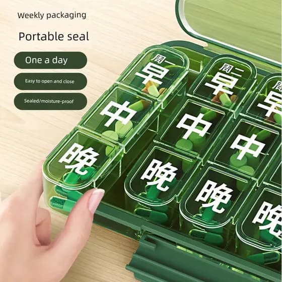Caixa de comprimidos importada do japão sete dias por semana caixa de embalagem de medicamentos portátil dispensador par