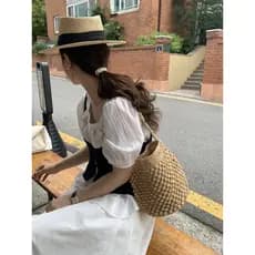 Bolsa bolsa feminina Lerohan ins Bolsa balde de palha de ráfia Natural tecida à mão, bolsa de viagem, férias, praia, gor
