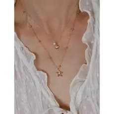 Estilo ilha ~ camada dupla empilhada estrela do mar concha pingente doce pequeno fresco verão férias colar clavícula cor