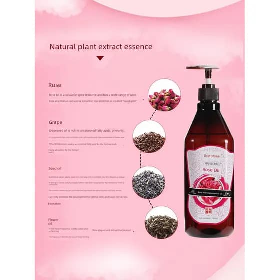 Óleo de massagem rosa grande capacidade 750ml massagem salão de beleza massagem raspagem óleo de massagem Facial