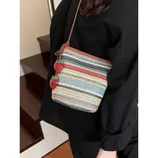 bolsa transversal feminino Bolsa 2026 verão novo estilo férias à beira-mar palha tecido saco feminino High-End contraste