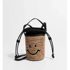 bolsa femenina bolsa feminina Gao Yuanyuan mesmo estilo Mini saco balde tecido 2026 verão novo estilo Smiley palha saco