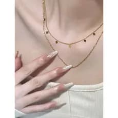 [Dodoudu] Colar brilhante com luz das estrelas empilhável de camada dupla diamante francês cor dourada corrente de claví