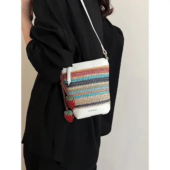 bolsa transversal feminino bolsa femenina Nicho simples Cross-corpo balde de palha saco do telefone móvel feminino 2026