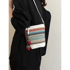 bolsa transversal feminino bolsa femenina Nicho simples Cross-corpo balde de palha saco do telefone móvel feminino 2026