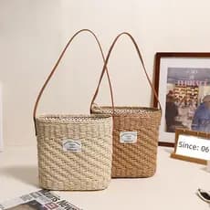 bolsa feminina Bolsa Bolsa de palha de ombro quadrada novo estilo simples axilas tecido saco estilo férias saco de praia