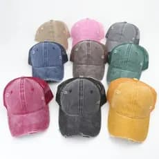 Boné Masculino Lavado com Furos, Boné de Beisebol para Primavera e Verão, Boné de Malha Respirável, Boné de Proteção Sol