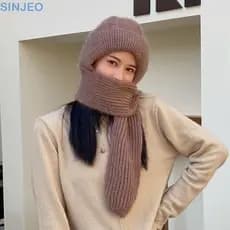 SINJEO Gorro Bonito Inverno Quente Chapéu Cor Sólida Pescoço Orelha Proteção Veludo Lã Chapéus De Malha