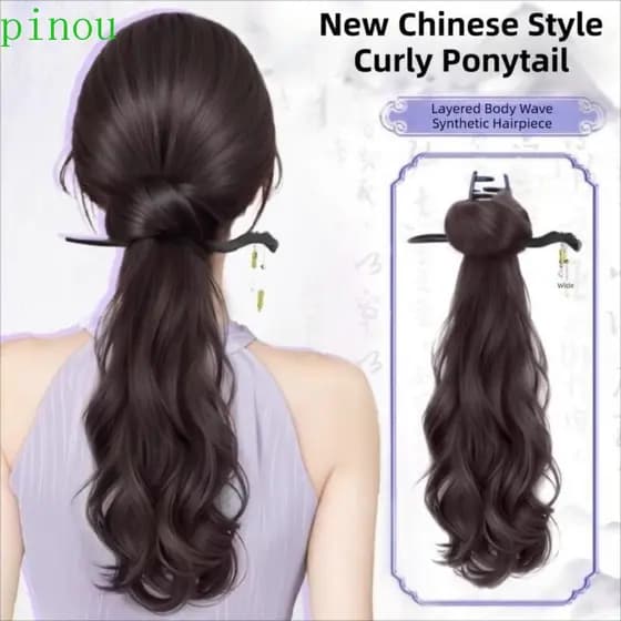 PINOU Novo Estilo Chinês Peruca , Cabeça De Bola Cheongsam Garra Clipe Rabo De Cavalo Fofo