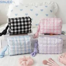 Bolsa De Maquiagem SINJEO , Cosmética Xadrez Com Padrão De Alta Beleza , Estilo Coreano