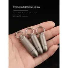 Caixa de comprimidos portátil de titânio puro, Mini garrafa pequena de primeiros socorros, chaveiro selado, armazém, cai