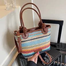 bolsa femenina Bolsa Boêmio saco de palha tecido à mão feminino verão 2025 novo estilo Cross-corpo balde saco à beira-ma