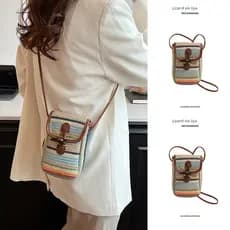 bolsa feminina Bolsa Verão verão viagem Mini mensageiro pequeno saco feminino 2026 novo estilo palha do telefone móvel p