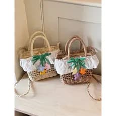 Bolsa bolsa feminina Estilo Pastoral literário cesta de vegetais saco de palha balde feminino portátil bolsa de ombro be