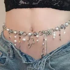 2026 Novo produto moda estrela de cinco pontas botão borla corrente de cintura Design feminino nicho High-end sentimento