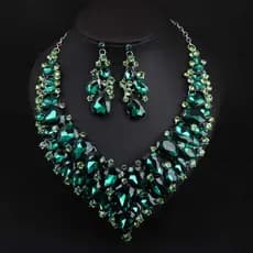 2026 novo produto exagerado colar de cristal verde brinco conjunto colar vestido jantar acessórios femininos kais824.br2