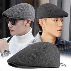 boné boné masculino Outono inverno acolchoado quente selo completo boina masculina moda xadrez Retro pico boné buraco