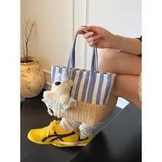 bolsa feminina bolsa transversal feminino Bolsa de lona listrada feminina 2026 verão novo estilo bolsa de palha tecida à