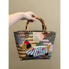 bolsa transversal feminino Bolsa CLIANG KITTY Dachshund Tecido Bolsa Cesta de Vegetais Bolsa de Palha de Bambu Bolsa de