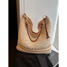 Bolsa bolsa feminina Bolsa tecida à mão feminina 2026 novo estilo moda praia férias bolsa de ombro Cross-Body balde saco