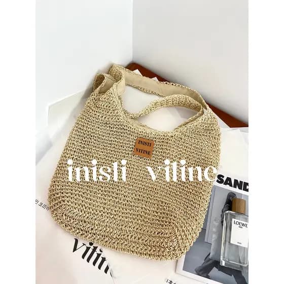 bolsa feminina Bolsa INISTI bolsa de palha mensageiro de grande capacidade, um ombro, feminina, verão, lona, férias à be