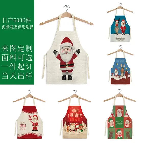 Novo produto natal série dos desenhos animados impresso avental de linho da cozinha do agregado familiar pode adicionar
