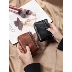 Retro couro genuíno pequena bolsa de moedas titular do cartão de visita primeira camada de couro simples zíper saco de c
