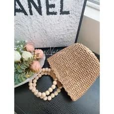 bolsa transversal feminino Bolsa Saco de palha portátil frisado mão-tecido redondo balde saco Casual beira-mar praia fér