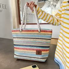 Bolsa bolsa femenina Nova moda artesanal beira-mar tecido bolsa de ombro arco-íris mão-transporte Tote bolsa feminina es