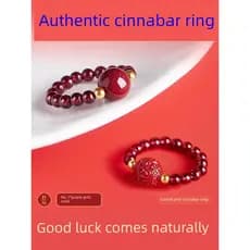 anel solitario anel Anel de cinábrio Natural estilo feminino sorte Pixiu roxo ouro areia Benming ano contas de transferê