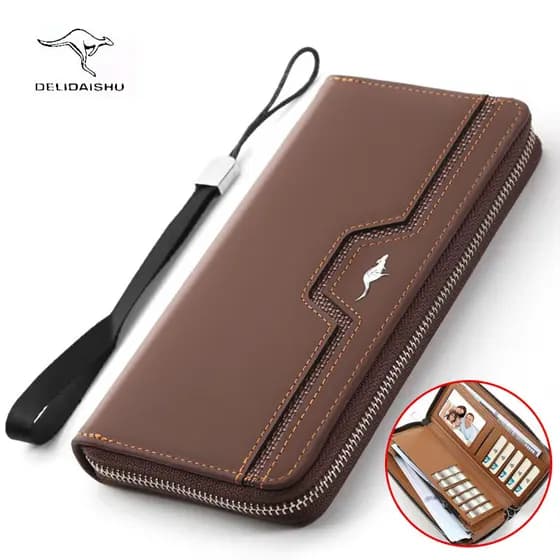 carteira masculina carteira masculina com ziper Carteira longa Deli Kangaroo masculina versão coreana com zíper