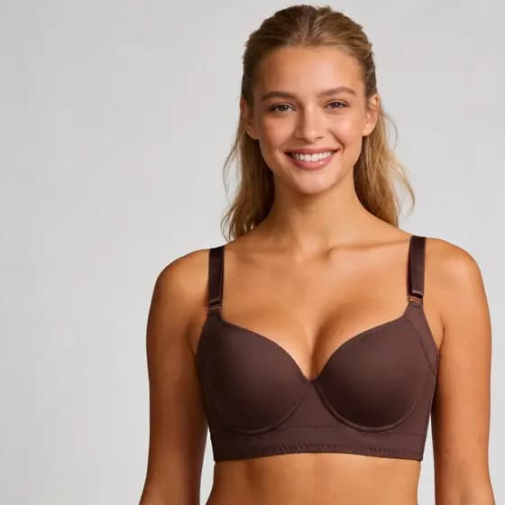 Sutiã fitness modelador sem costura para tamanhos grandes, liso, com aro fino, decote em V profundo, design elegante nas
