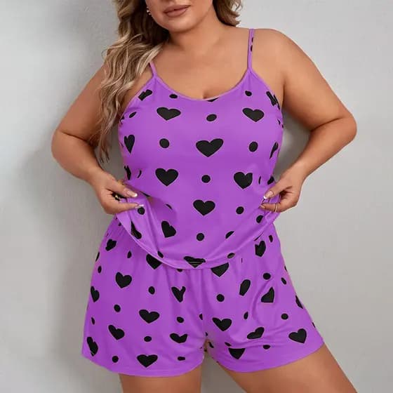 Conjunto Pijama Plus Size Regata e Shorts Estampados Cores Claras, Confortável para Descanso Doméstico