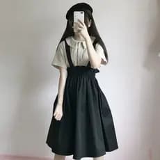 Vestido feminino verão 2021 novo estilo Preppy bonito estilingue vestido de manga curta cinta saia feminino estudante te