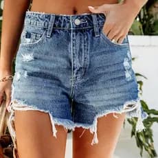2024 novo estilo artesanal desgastado borla rasgado confortável Shorts jeans feminino atacado