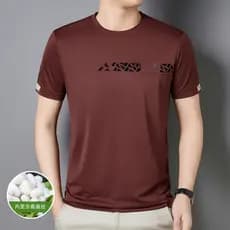 Verão de manga curta gelo seda em torno do pescoço camiseta masculina de meia-idade versão coreana moda All-Match fino