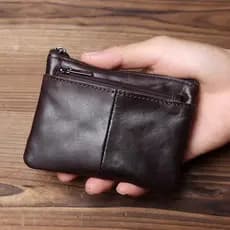 Feito à mão de couro genuíno pequena bolsa de moedas titular do cartão de visita Retro simples zíper saco de carteira de