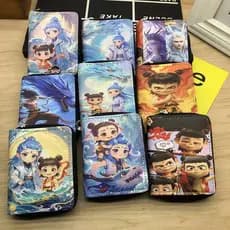 Nezha's Demon Boy Sea Carteira Infantil Anime Carteira Curta com Zíper Único Estudante Juventude Porta-moedas Porta-cart