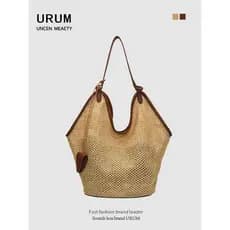 bolsa femenina Bolsa URUM Bolsa de palha feminina 2025 novo estilo estilo preguiçoso grande capacidade sacola de tecido