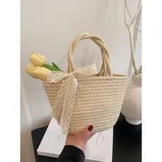 bolsa femenina bolsa feminina Nova moda literária artesanal grama tecelagem jovens senhoras Pastoral beira-mar férias pr