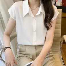 2023 verão novo estilo elegante elegante mais magro olhar camisa de cor sólida Design nicho francês solto Chiffon camisa