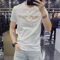 2024 verão mercerizado algodão manga curta camiseta masculina na moda influenciador ins diamante quente estação europeia