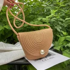 bolsa femenina Bolsa Bolsa balde versão coreana All-Match palha trançada influenciador pérola algodão corda