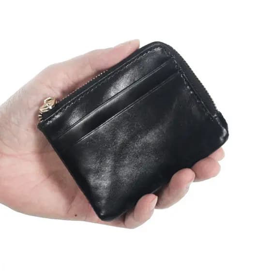INAPERWAY Carteira masculina de couro genuíno Mini fina e pequena