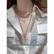 TiTi Olhos Fechados!Corrente de clavícula de Metal estilo ins exclusivo em várias camadas destacável luz luxo colar de a